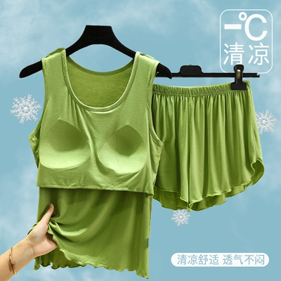 莫代尔薄款胸垫家居服套装