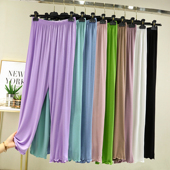 女夏季 阔腿裤 宽松薄款 外穿大码 居家高腰直筒花边睡裤 莫代尔休闲裤