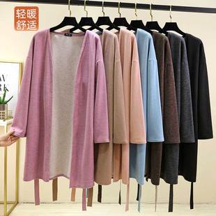 双面德绒系绳加绒浴袍加厚中长款 睡袍女冬季 保暖睡衣 开衫 加绒大码