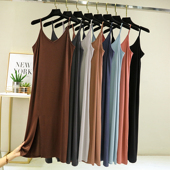 宽松显瘦连衣裙 开叉打底裙内搭中长款 莫代尔v领吊带裙女夏季 薄款