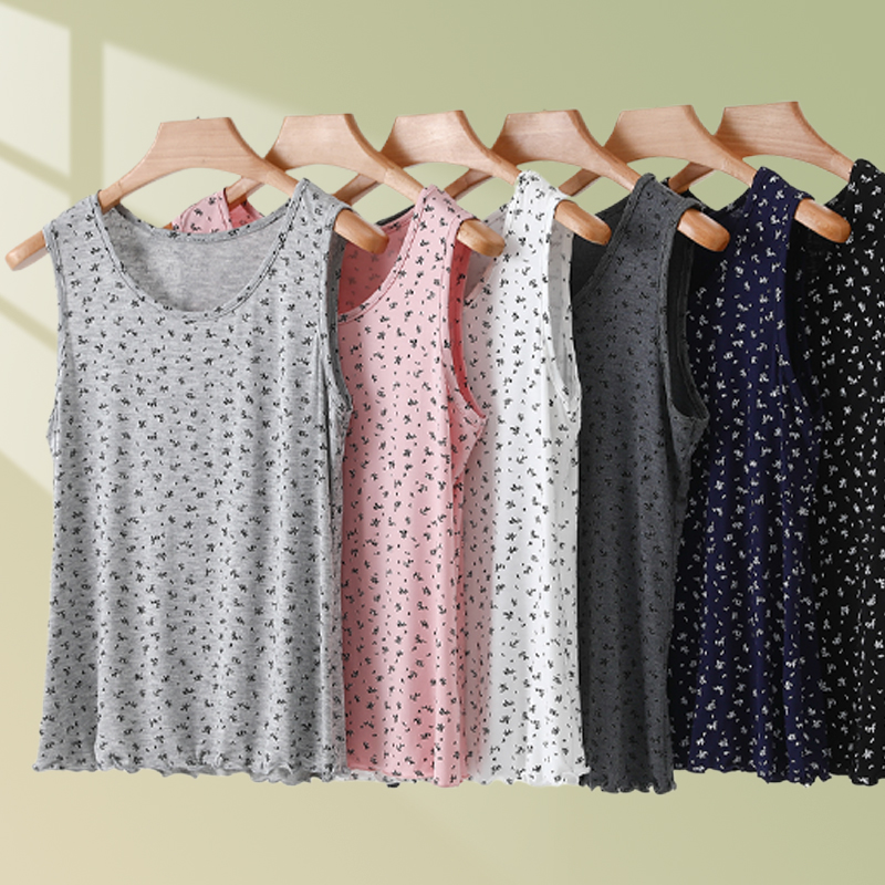 莫代尔碎花背心女夏季内搭圆领无袖吊带上衣大码显瘦针织打底衫