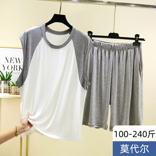 男士跨栏背心短裤运动套装薄款莫代尔大码家居服外穿口袋睡衣睡裤