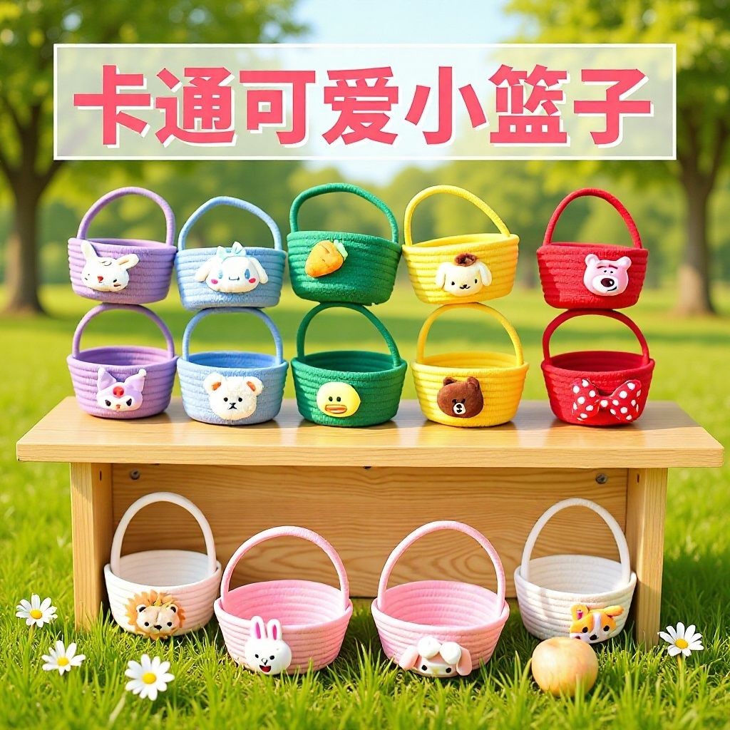 可爱卡通原创手工编织小篮子花篮