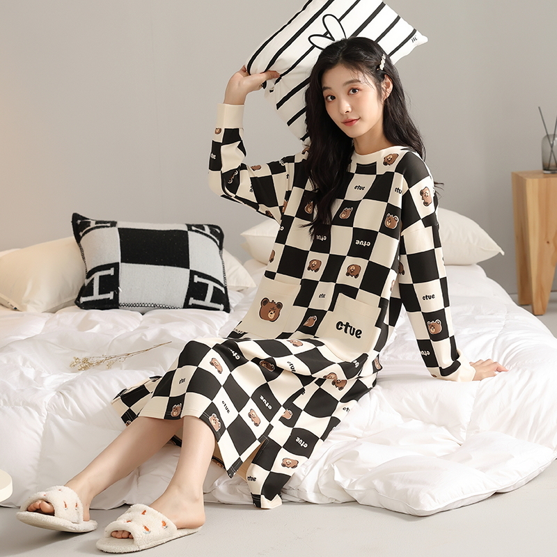 睡裙由果纯棉春秋冬季长袖卡通