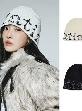 2405 matin kim韩国小众设计品牌logo提花冷帽保暖包头帽