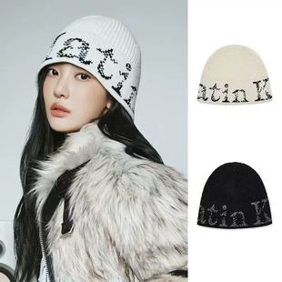 2405 kim韩国小众设计品牌logo提花冷帽保暖包头帽 matin