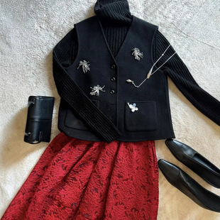 2025秋冬新品精致复古红色《探春令》提花半身裙