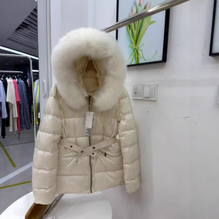 蒙家同款腰带收腰修身显瘦羽绒服女短款狐狸大毛领2025新款冬防寒