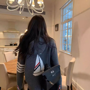 Tb后背帆船开衫美拉德色系拉链帽衫四杠羊毛针织衫男女同款外套潮