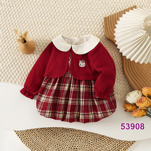 秋冬新款女童连衣裙 婴幼儿洋气时髦公主裙 儿童长袖假两件礼服裙