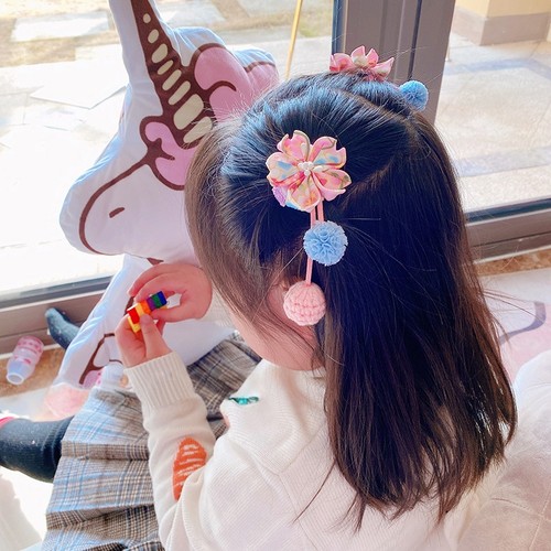 HD2187A08日韩新款和风布艺花朵流苏儿童古风汉服发夹头饰发饰