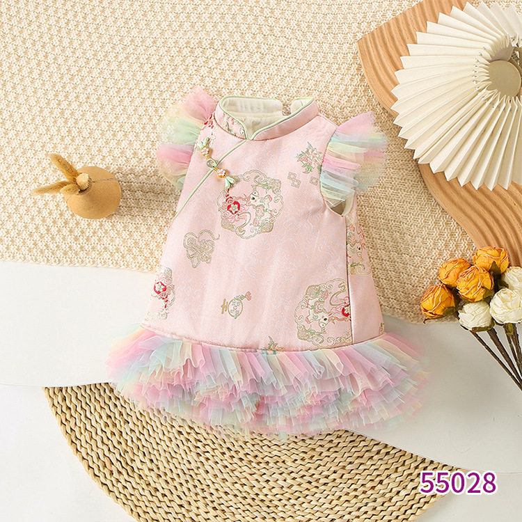 秋冬新款童装女童连衣裙  国风汉服儿童加绒背心蓬蓬裙百搭公主裙