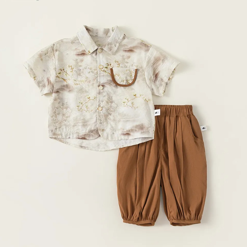 童装男童夏装衬衫套装儿童新中式汉服童装两件套国潮XT84051