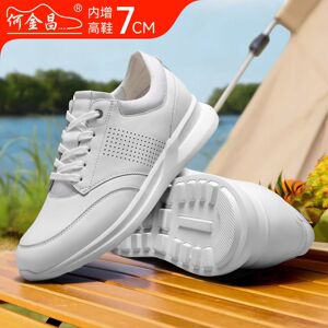 何金昌增高鞋男式隐形内增高7厘米白色休闲运动鞋轻便透气旅游鞋