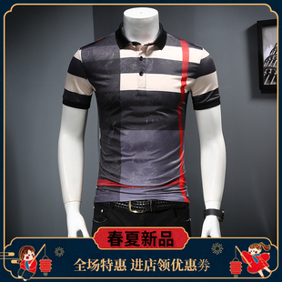 夏季男士短袖T恤丝光棉巴宝莉纯色青年翻领修身POLO衫大码男装潮