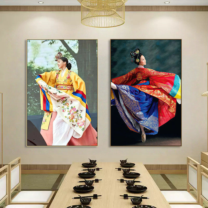 韩国服饰挂画朝鲜族舞蹈教室美女装饰画韩料韩式烤肉店墙文化壁画