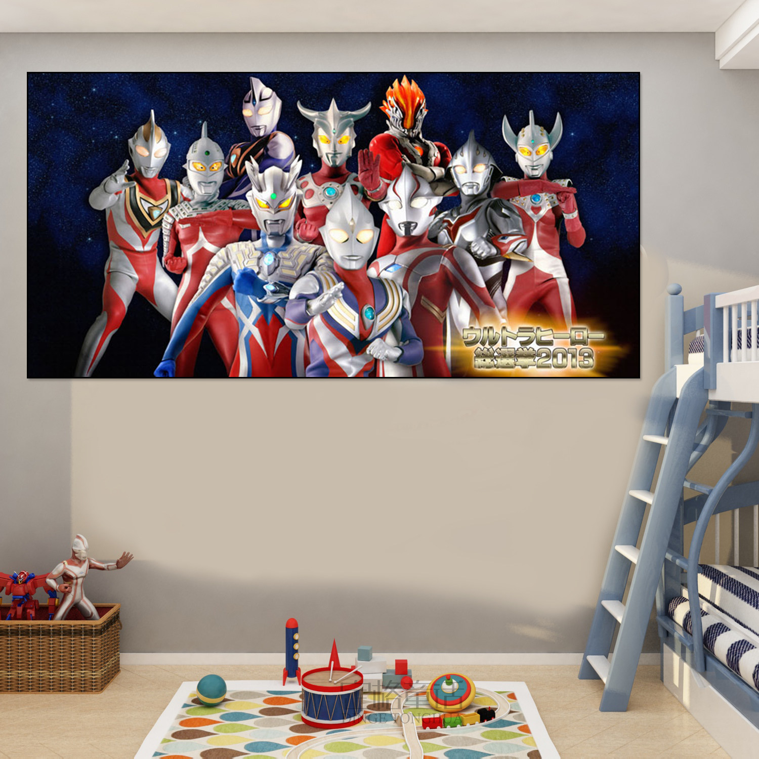 奥特曼全家福挂画男孩房间儿童房装饰画超人卡通动漫海报书房壁画