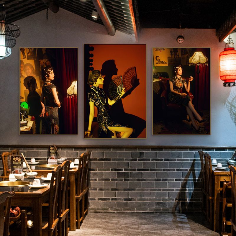 老上海民国风旗袍女人装饰画复古茶馆饭店挂画酒吧餐厅怀旧感壁画