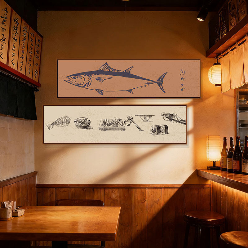 日式挂画料理寿司烧鸟店墙面浮世绘牌匾装饰画日本鱼拓美食壁画