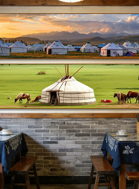 蒙古包挂画草原风景装饰画内蒙古元素饭店餐厅民族风情火锅店壁画