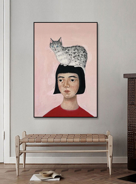 治愈系装饰画客厅沙发sakamakiyuka手绘风简约北欧风猫咪卡通挂画