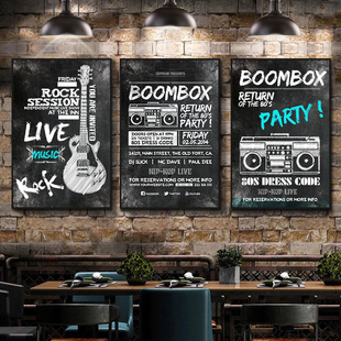 音乐主题餐吧挂画酒吧美式复古墙面装饰画怀旧海报黑白工业风壁画