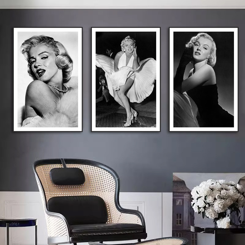 玛丽莲梦露装饰画照相馆黑白老照片挂画摄影工作室美女人物壁画