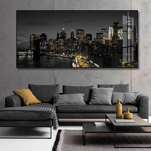 客厅沙发背景墙装饰画工业风城市建筑图餐厅挂画摄影夜拍夜景壁画