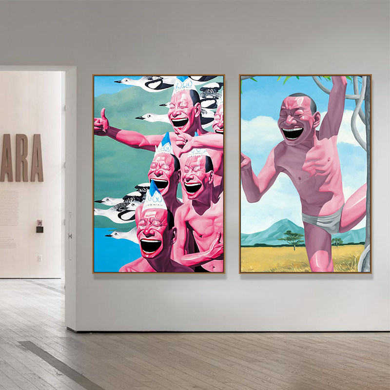 岳敏君装饰画开怀大笑小众艺术创意美术培训班课室挂画潮牌壁画