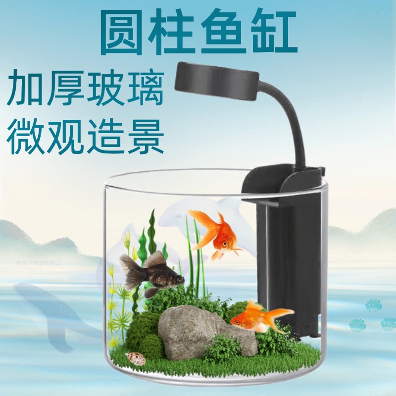 鱼缸小型生态造景圆柱家