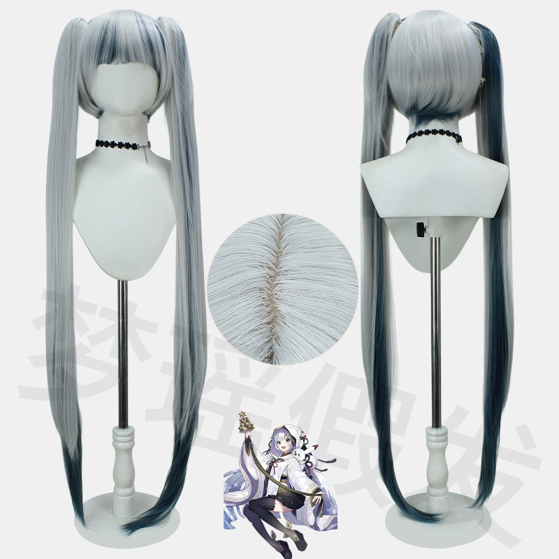 梦瑶 初音未来 雪巫女cos假发 2018 渐变双马尾  双马夹长直假发