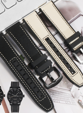 帆布手表带适配MIDD美度舵手M038M038431系列防水硅胶底表带22mm