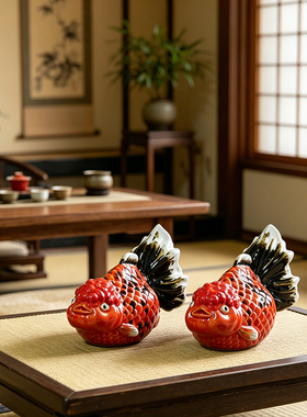 陶瓷锦鲤摆件工艺品鲤鱼年年有余客厅旺宅桌面家居装饰品乔迁礼物