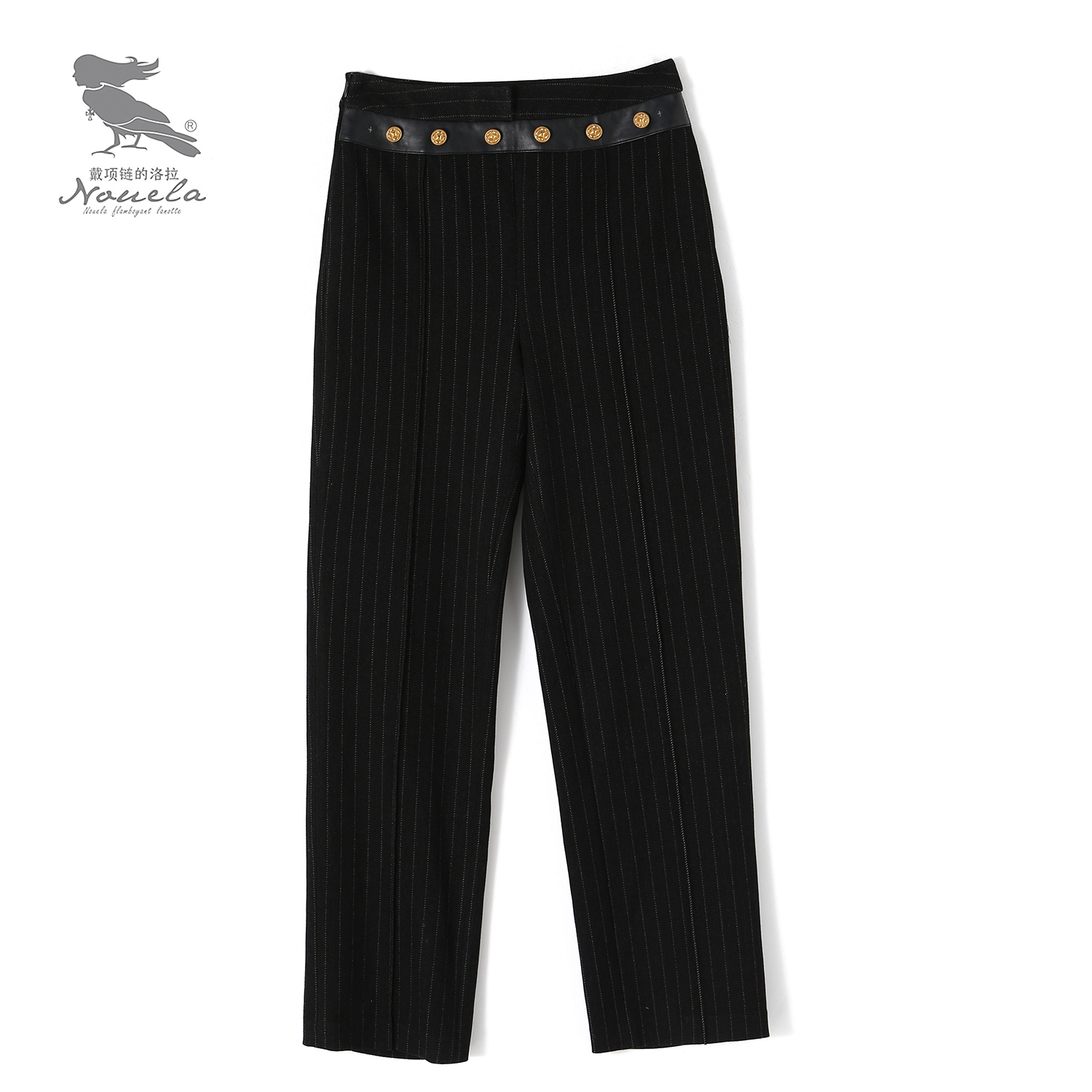 洛拉自制设计师款高腰条直筒休闲裤T1255