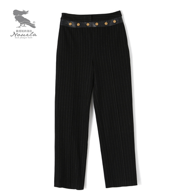 洛拉自制设计师款高腰条直筒休闲裤T1255