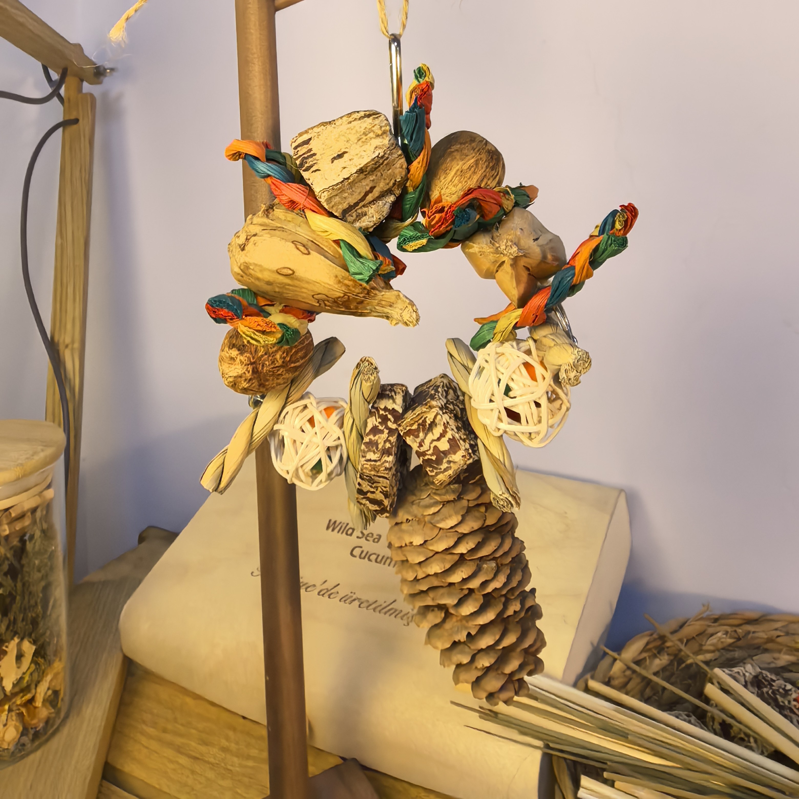 鹦鹉专用 天然植物鹦鹉玩具 松果树皮彩编啃咬环防抑郁磨牙鸟用品,宠物/宠物食品及用品,鸟玩具,淘宝优惠券,粉丝福利购,淘宝优惠卷