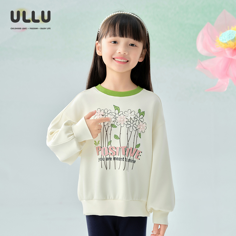 ULLU立体钉珠花朵印花圆领卫衣