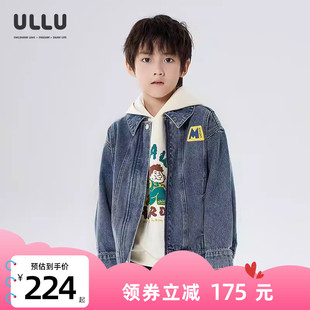 ULLU优露童装男童长袖外套25春款印花复古多面立裁拼接牛仔外套