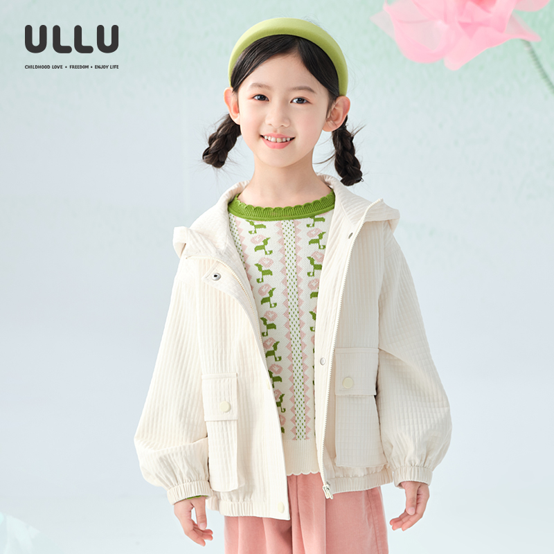 ULLU立体暗纹格子大廓型连帽外套