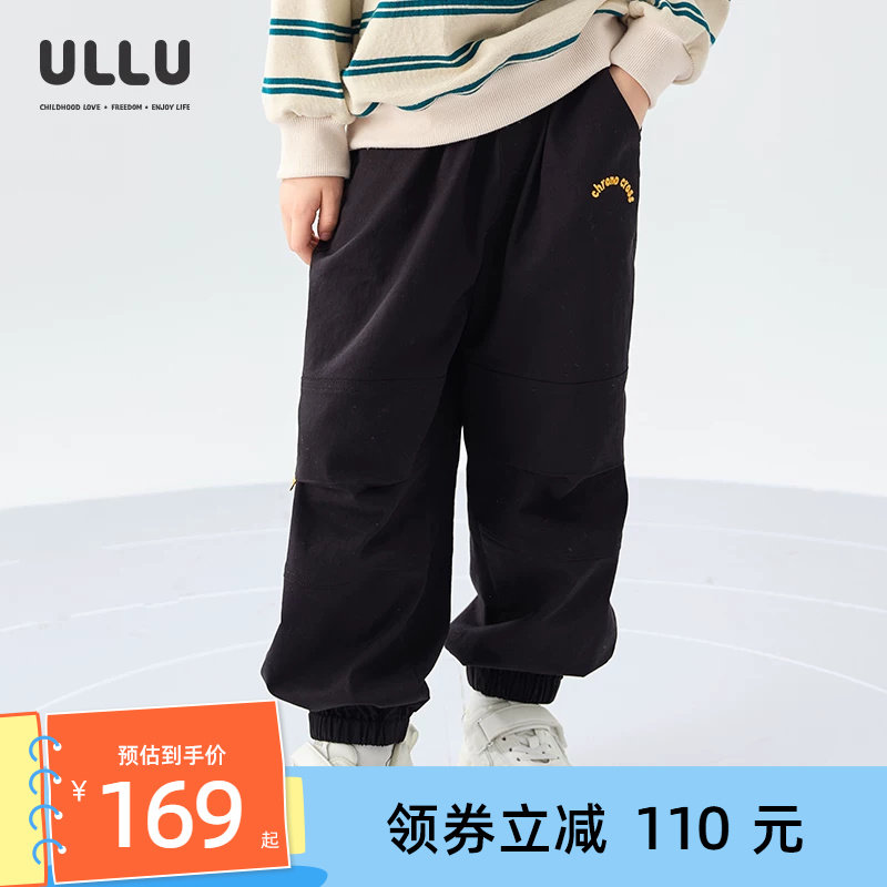 ULLU撞色字母印花工装风黑色长裤