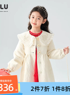 ULLU欧根纱绣花翻领提花风衣外套