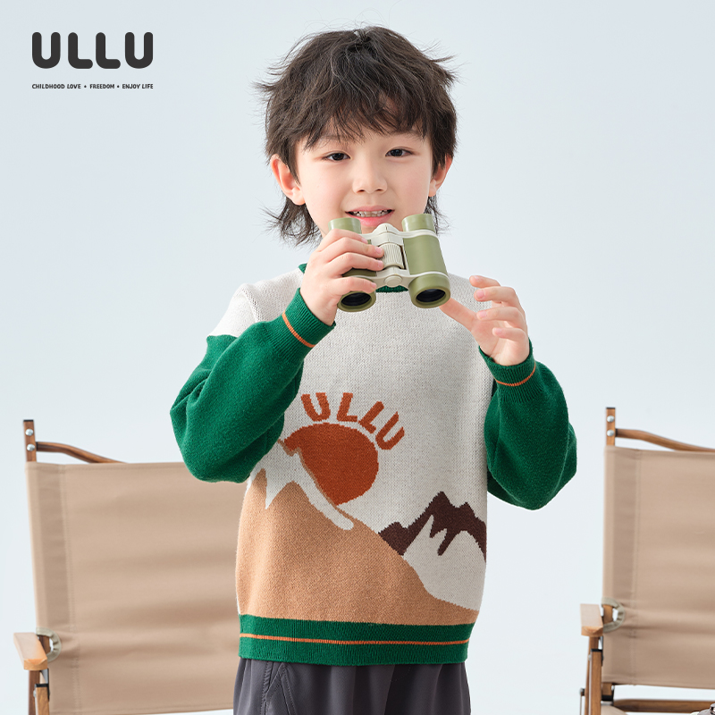 ULLU撞色山川芝麻点提花毛衣
