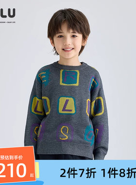 优露绵羊毛不规则字母提花毛衣