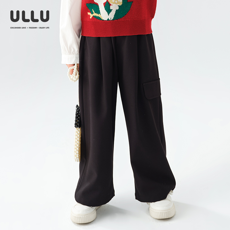 ULLU袋盖装饰宽松黑色阔腿裤长裤