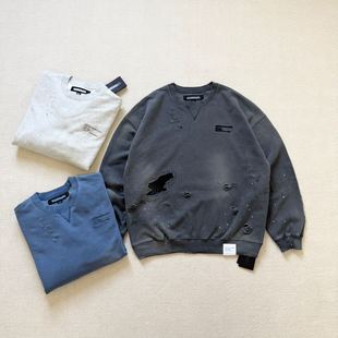 现货NBHD邻居SAVAGE SWEAT SHIRT日系重磅水洗做旧破坏圆领卫衣