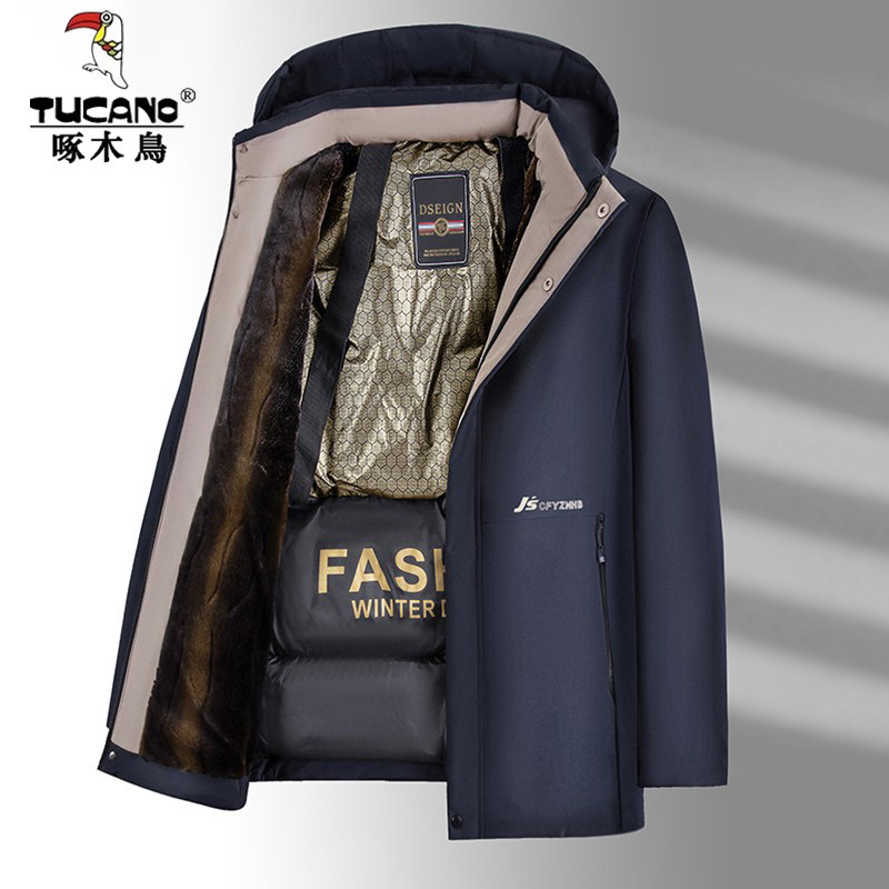 啄木鸟新款金貂绒冬季石墨烯保温棉服商务男士可脱卸连帽棉衣外套