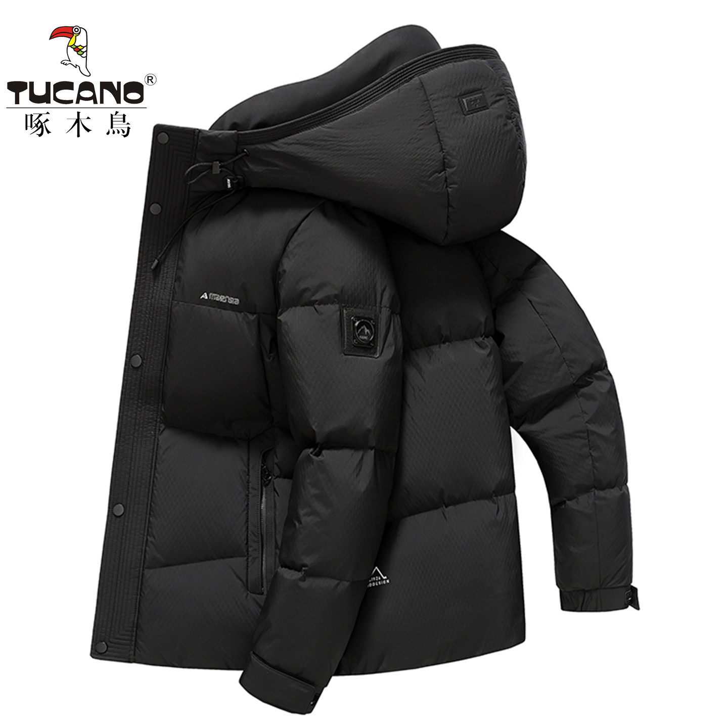 啄木鸟短款羽绒服男士加厚保暖连帽面包服黑色外套秋冬季工装冬装