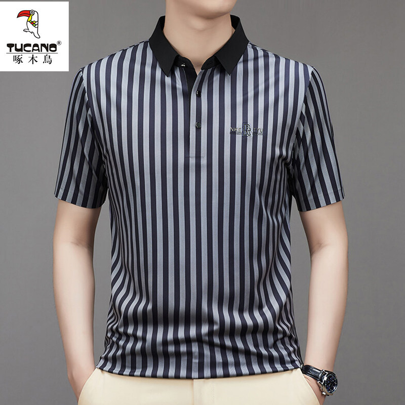 啄木鸟条纹短袖polo衫男士夏季新款高档商务休闲男装上衣翻领体恤