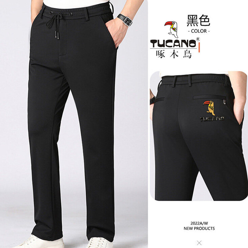 啄木鸟松紧腰休闲裤男士新款商务休闲直筒裤中年爸爸装宽松长裤子