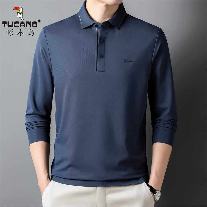 啄木鸟春秋季新款男长袖polo衫中年爸爸商务休闲百搭翻领t恤上衣